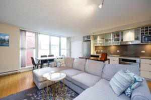 living room of new condo for rent in coal harbour
