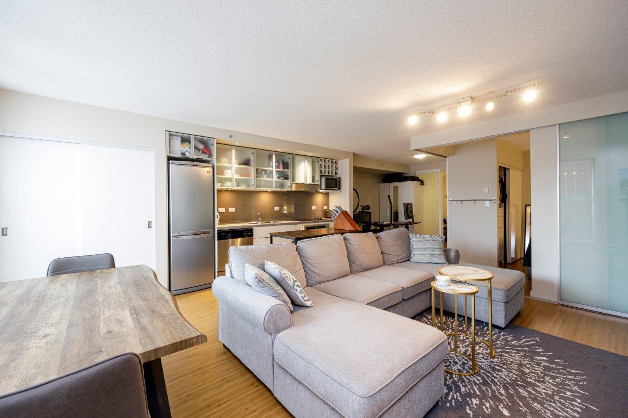 living room of new condo for rent in Coal Harbour